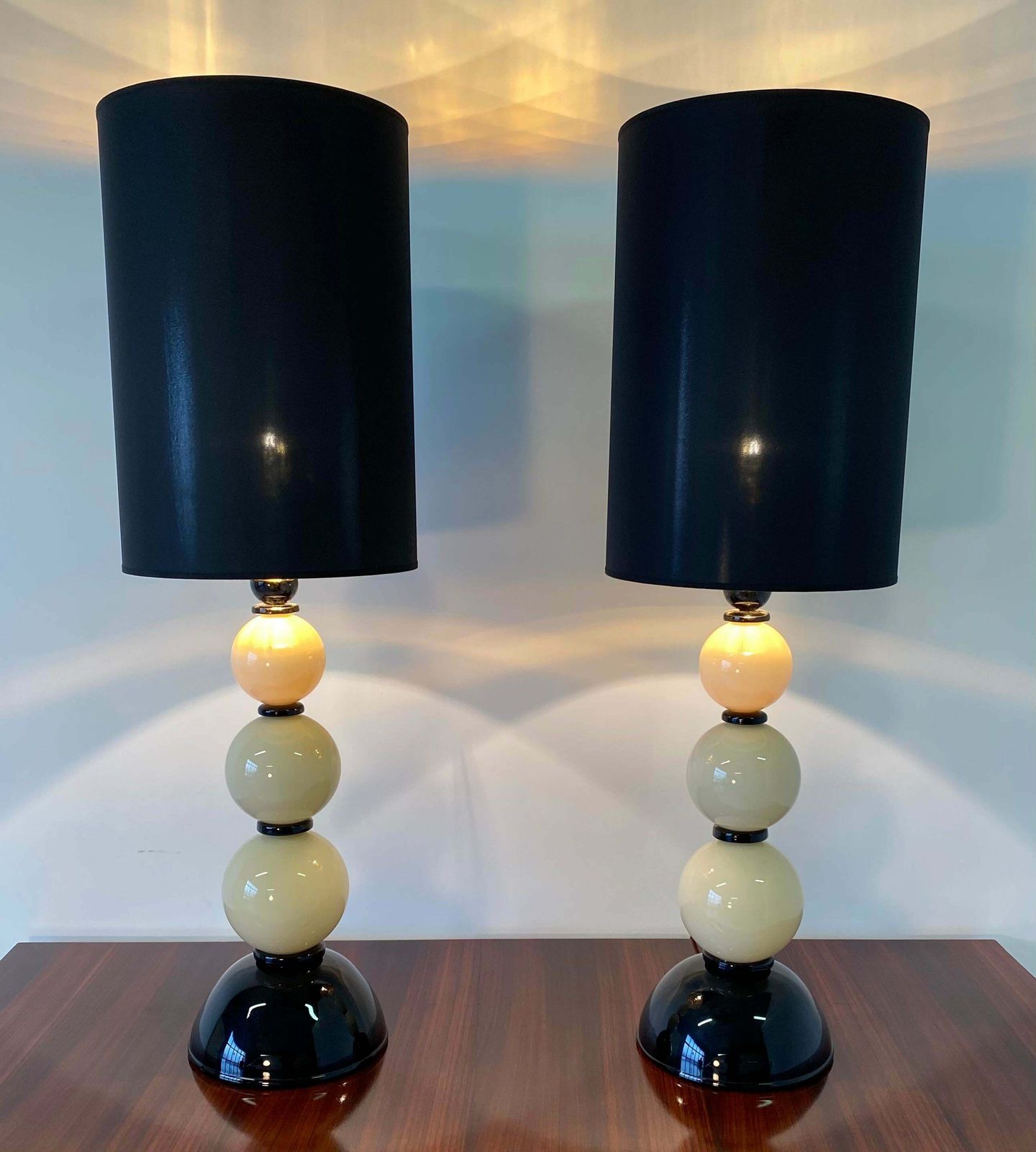 Pair Of Black And Ivory Murano Glass Table Lamps photo furniture
