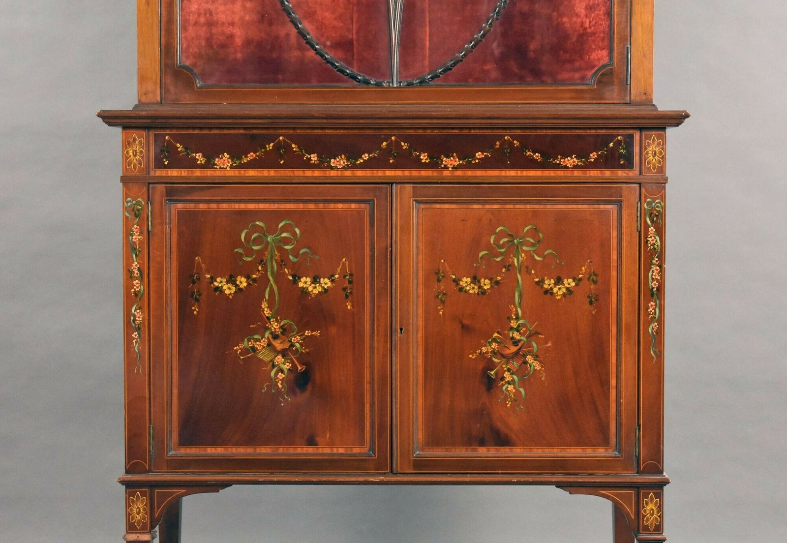 Edwardian Mahogany Satinwood Hand Painted Display Cabinet photo buy
