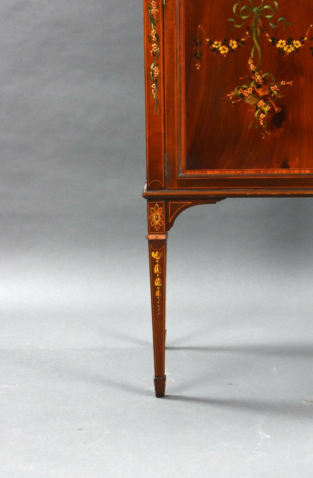 photo furniture Edwardian Mahogany Satinwood Hand Painted Display Cabinet