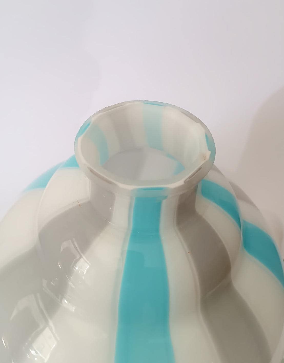 Large Table Lamp In White Murano Glass With Gray And Blue Bands, Vintage La Murrina 2 Lights photo buy