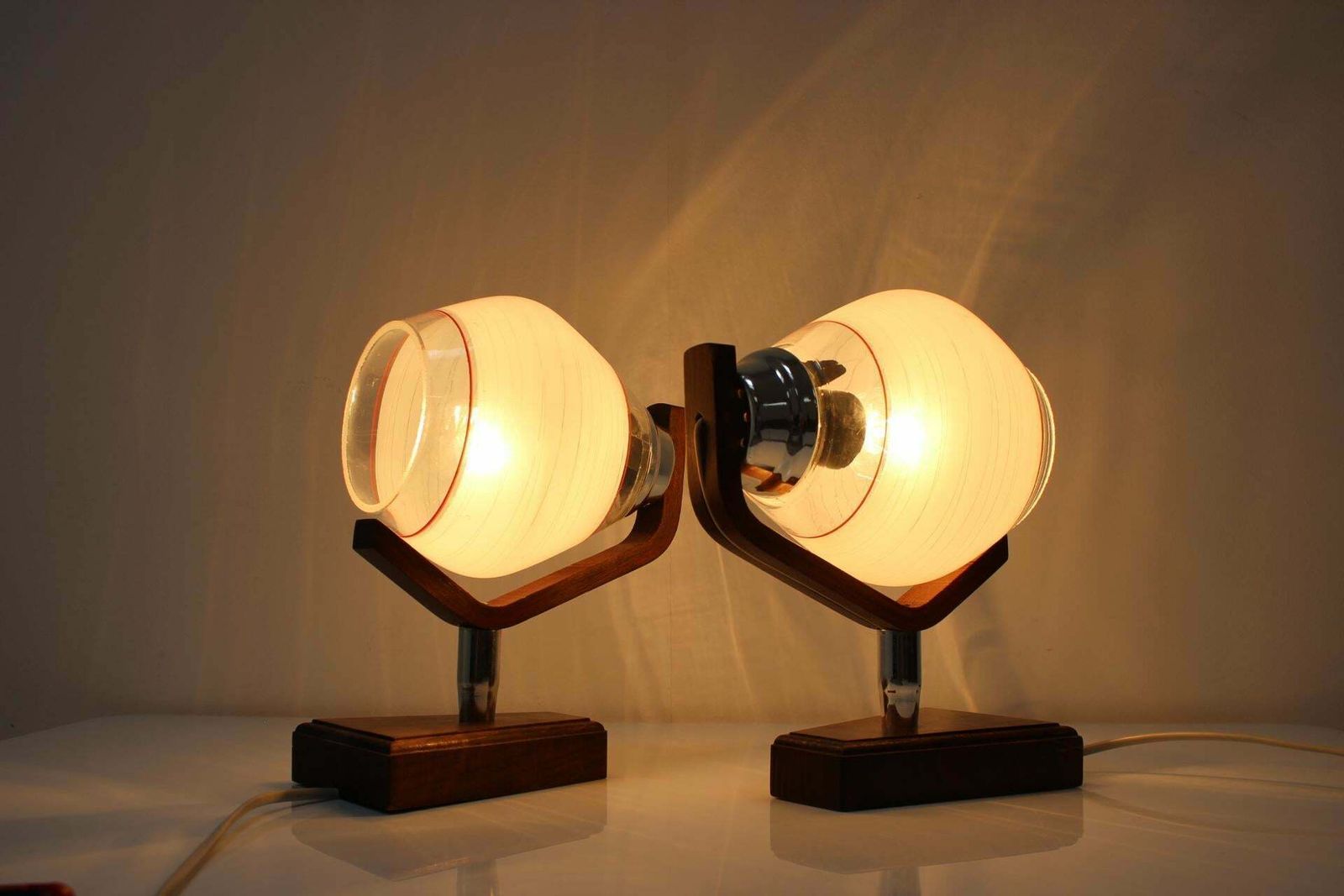 Lighting Pair Of Wooden Table/Wall Lamps, By Dřevo Humpolec, 1940's, Czechoslovakia photo