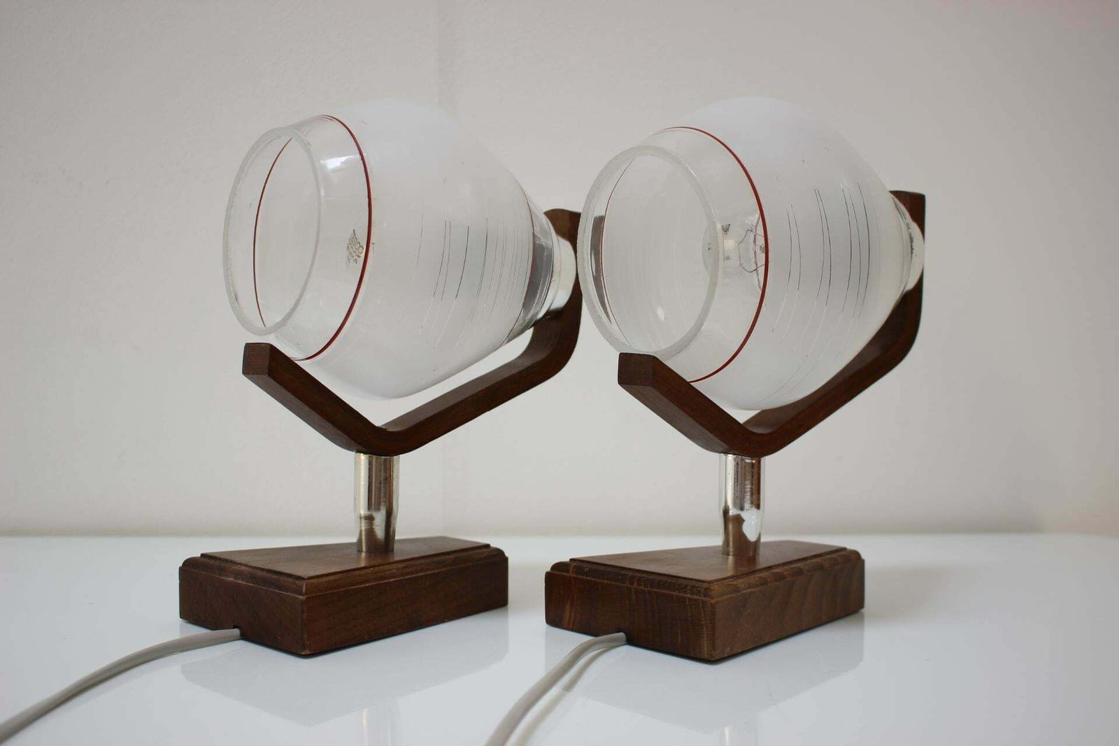 377.0 Pair Of Wooden Table/Wall Lamps, By Dřevo Humpolec, 1940's, Czechoslovakia photo
