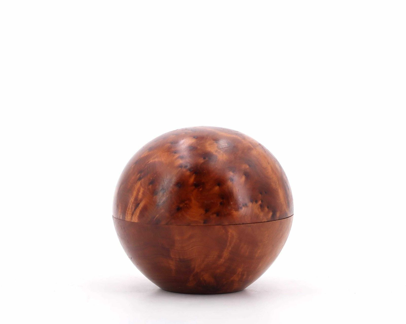 French Olive Tree Wood Sphere Box, 1970s / Jewelry Case, Ring Dish, Wooden Sculpture, Geometrical Shapes photo furniture
