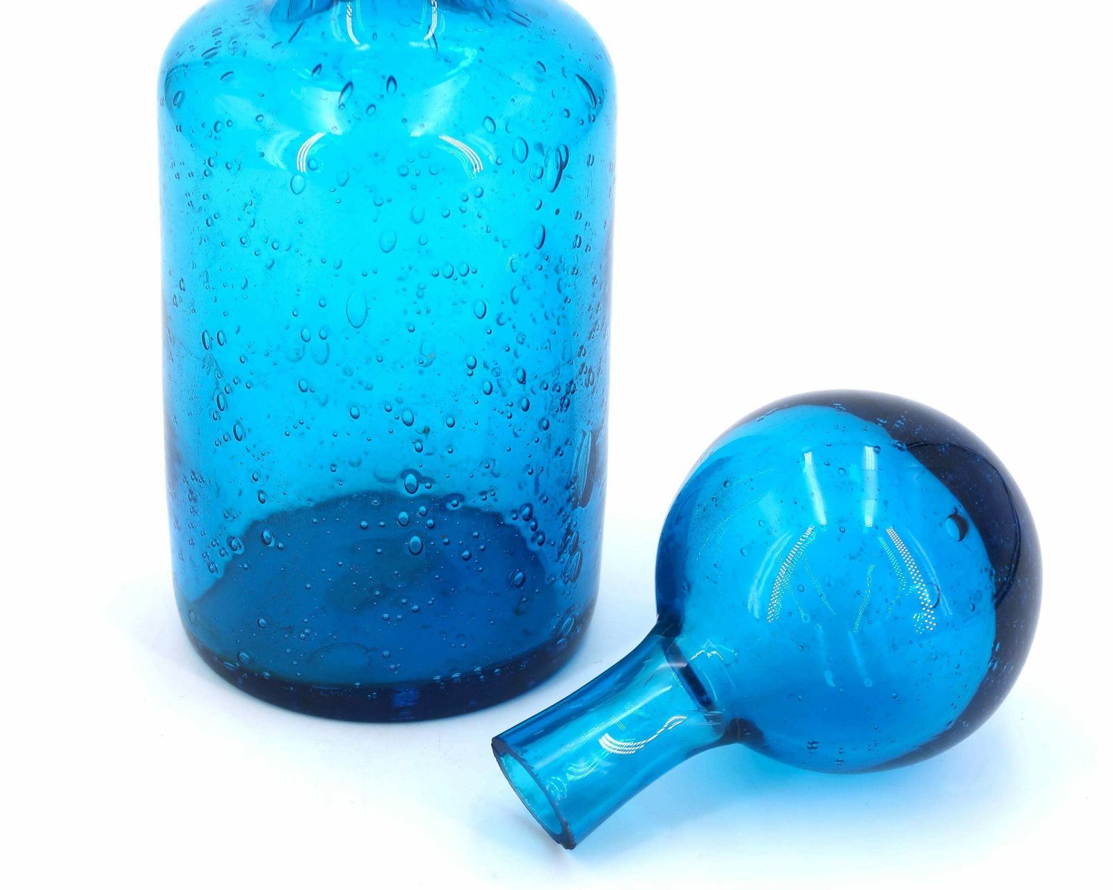 French Blue Glass Decanter Bottle From Portieux, 1970s / France, Nicolet Orléans photo vinterior