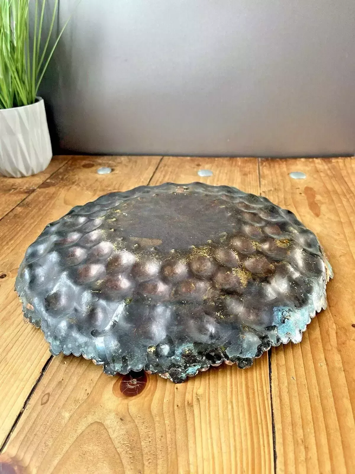 Home Decor Vintage Indian Copper Floral Wall Plaque Plate Dish Multicoloured Boho Bohemian photo