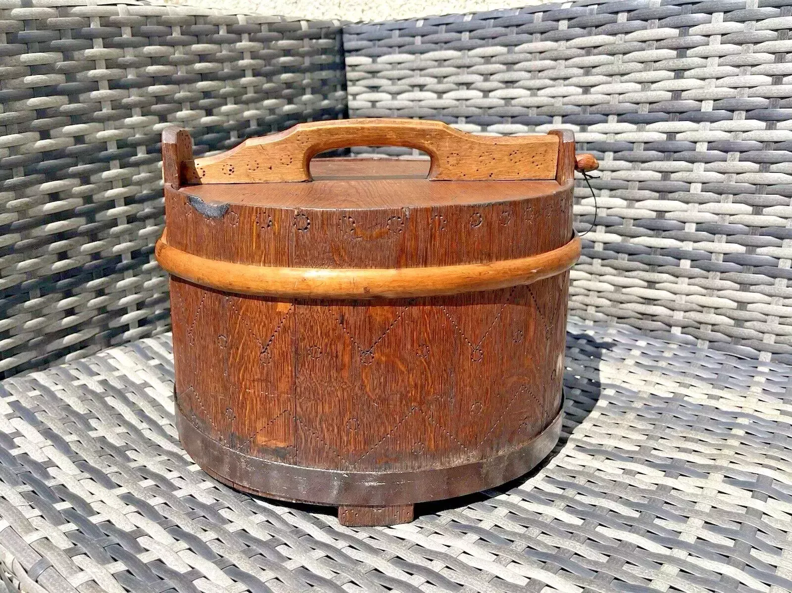 Large Antique Swedish Svepask Tine Bentwood Iron Folk Art Pokerwork Box Scandi photo Home Decor