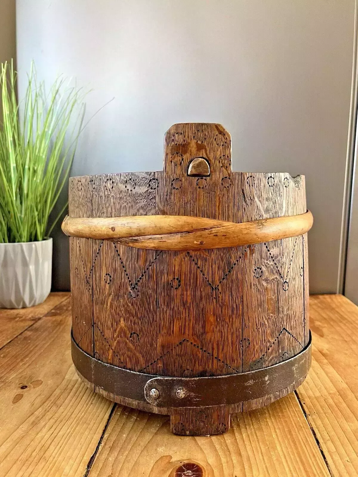 Large Antique Swedish Svepask Tine Bentwood Iron Folk Art Pokerwork Box Scandi photo buy