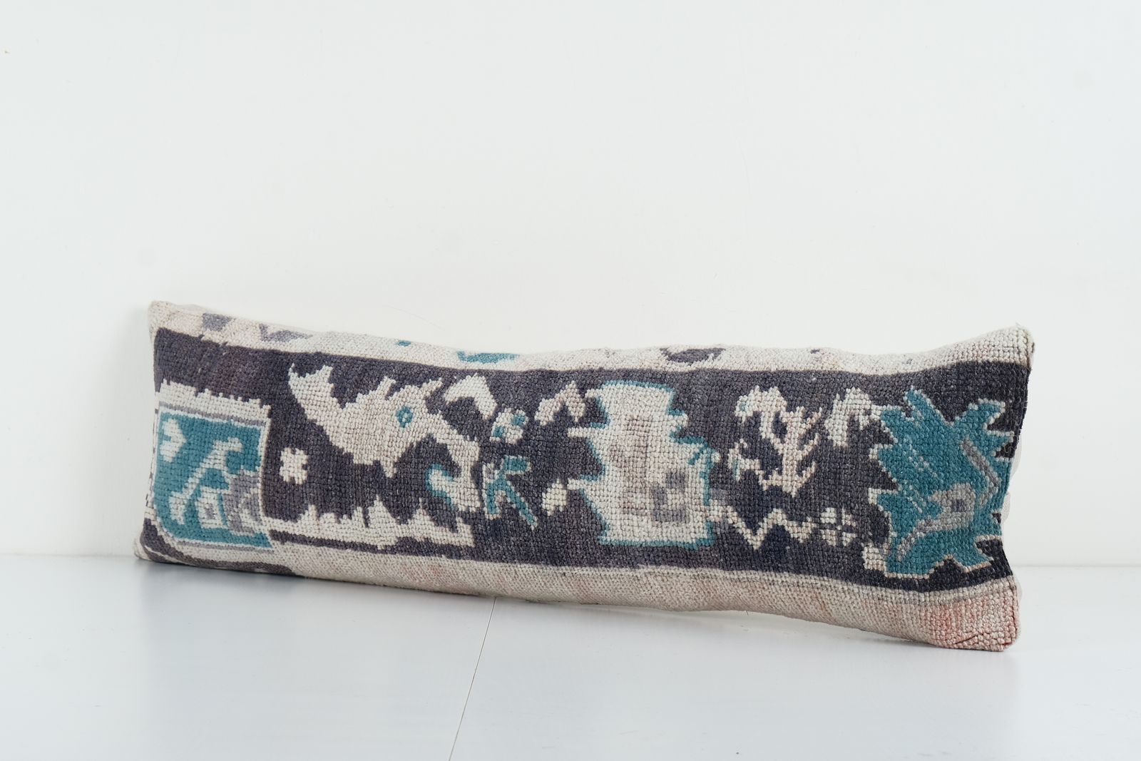 Faded Brown Turkish Lumbar Pillow, Muted Ethnic Anatolian Carpet  Cover, Oushak Pillow photo furniture
