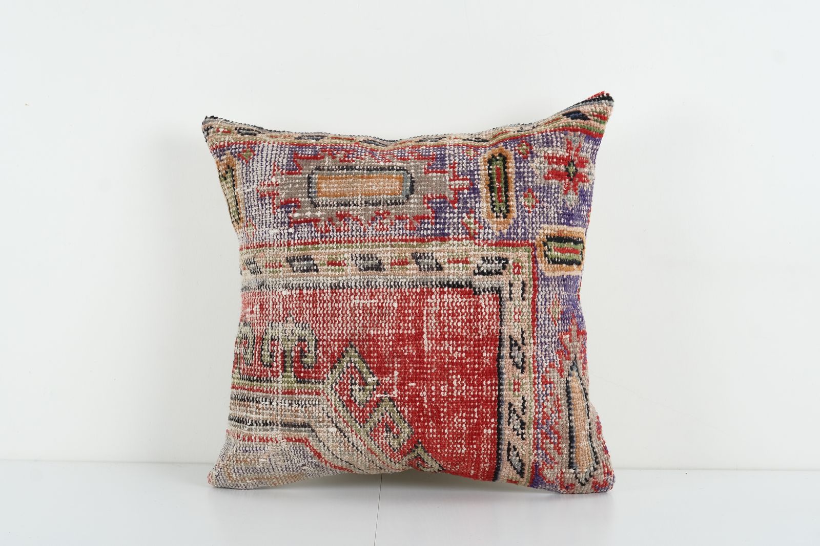 Square Turkish Oushak Pillow Cover, Handmade Faded Carpet Cover, Interior Designer Decor