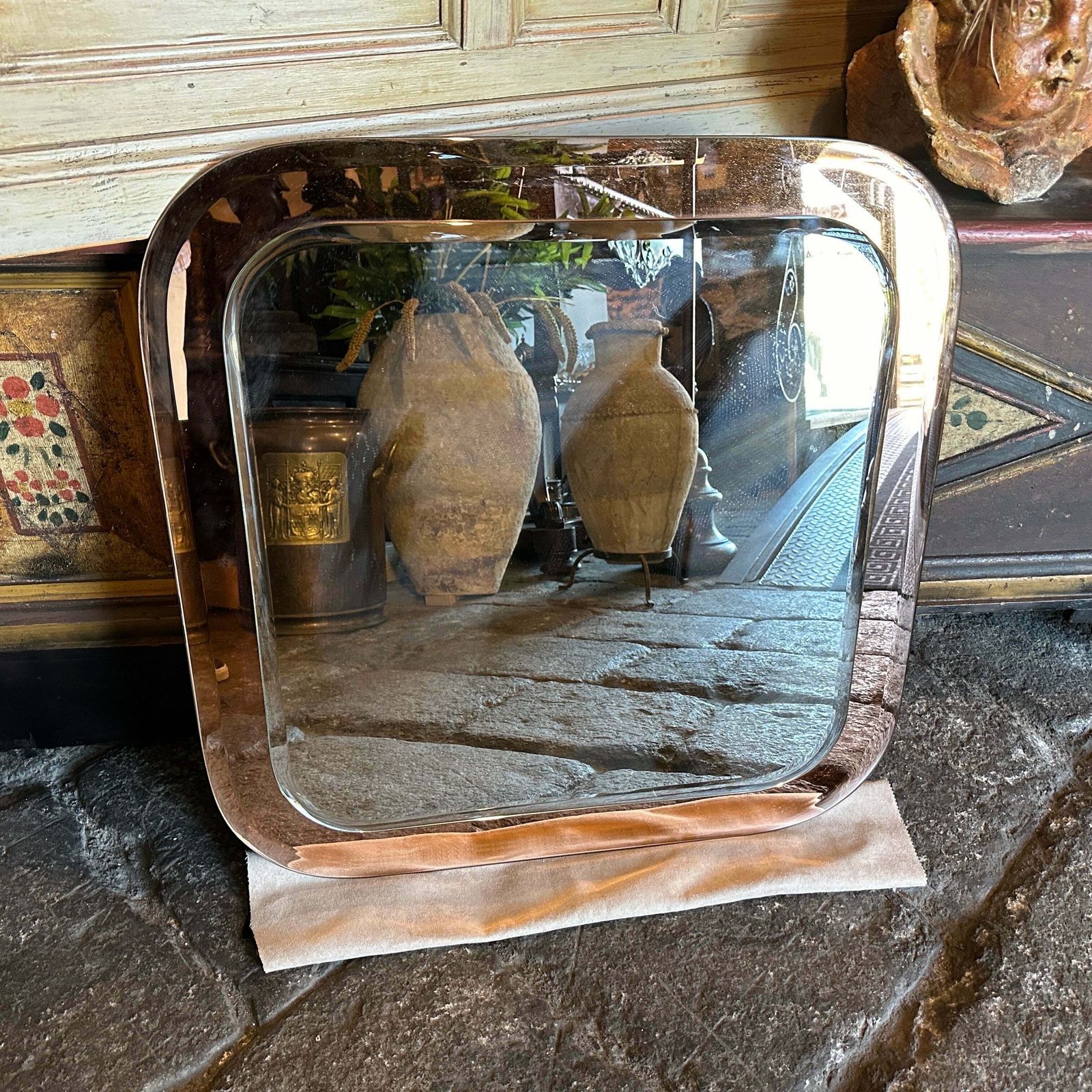 1970s Space Age Pink And Clear Glass Square Wall Mirror By Lupi Cristal Luxor photo for sale