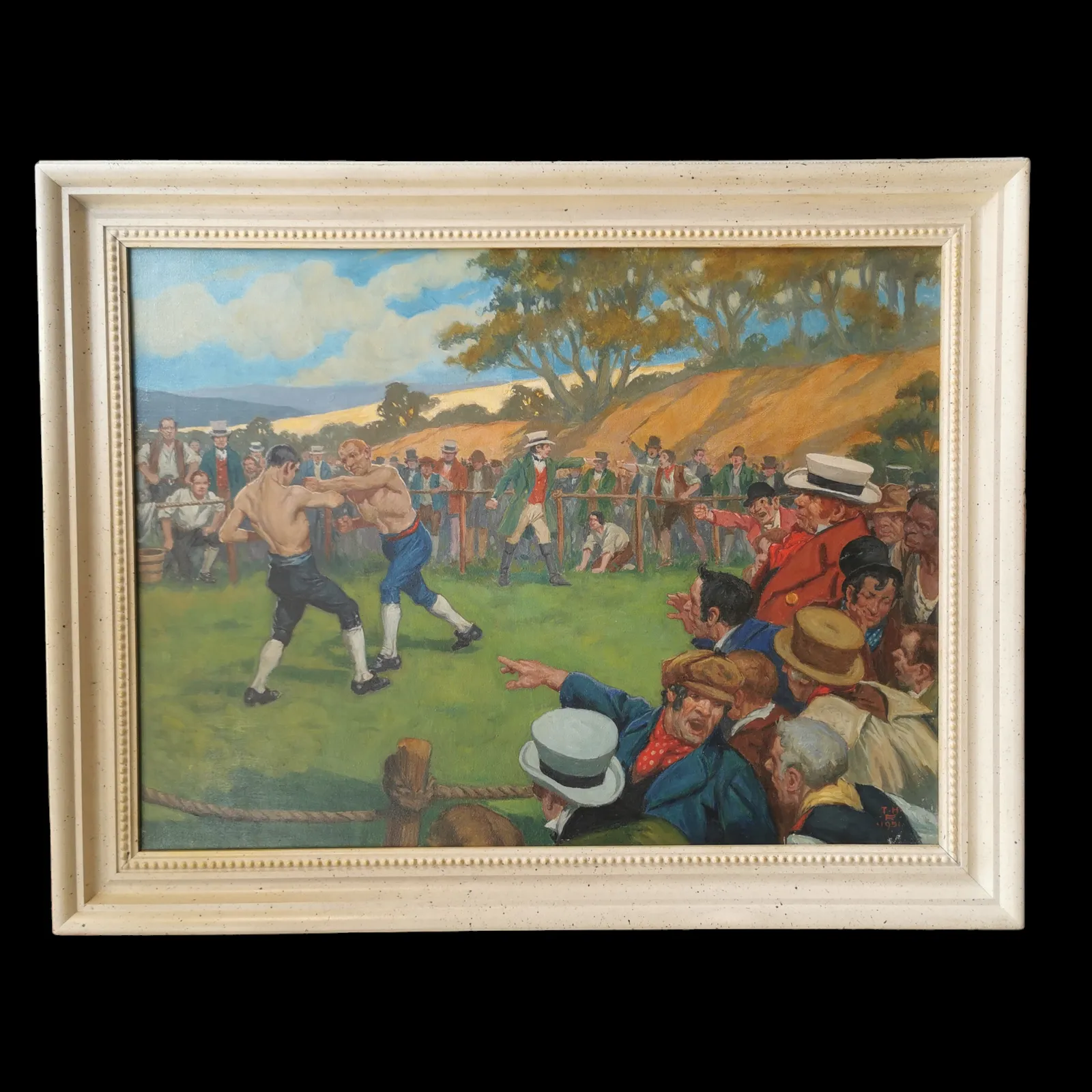 Thomas Heath Robinson  'Fairground Boxers' Oil On Canvas