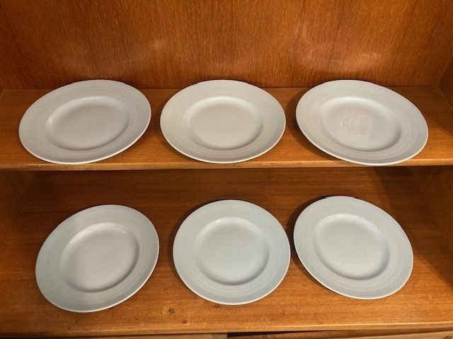 Woods Ware 25cm Ribbed Dinner Plates X 6 Iris Blue photo for sale