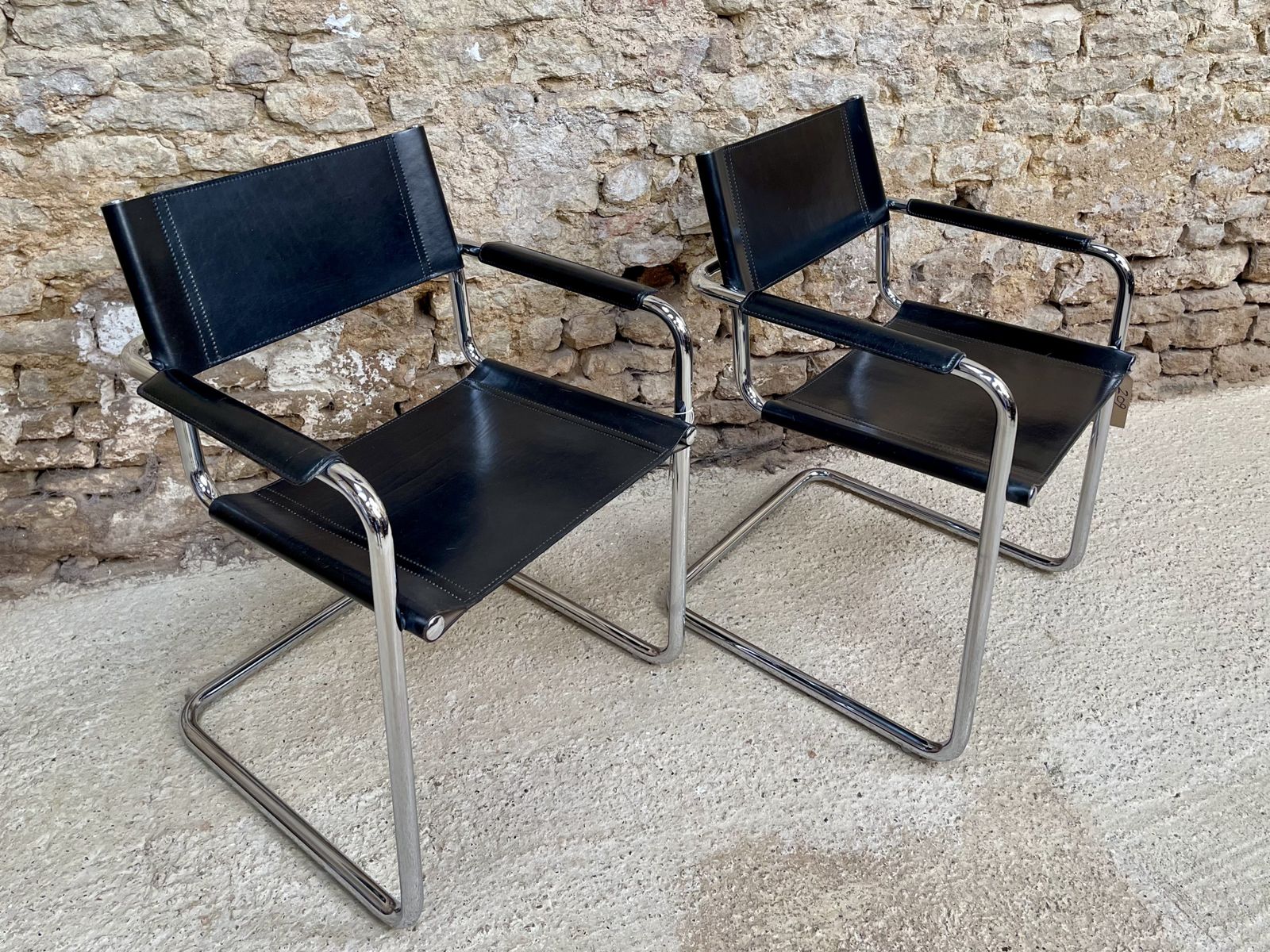 photo for sale Pair Of Matteo Grassi Occasional Desk Visitor 2 Dining Bauhaus Chrome Leather Mart Stam Marcel Breuer Two S34 Chairs