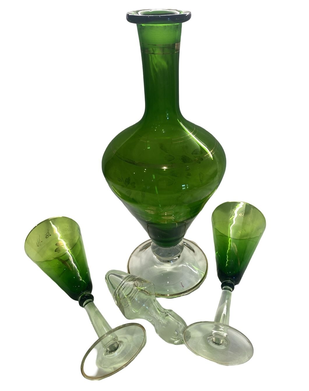Art Deco Emerald Green Decanter And Wine Glasses photo 145.0