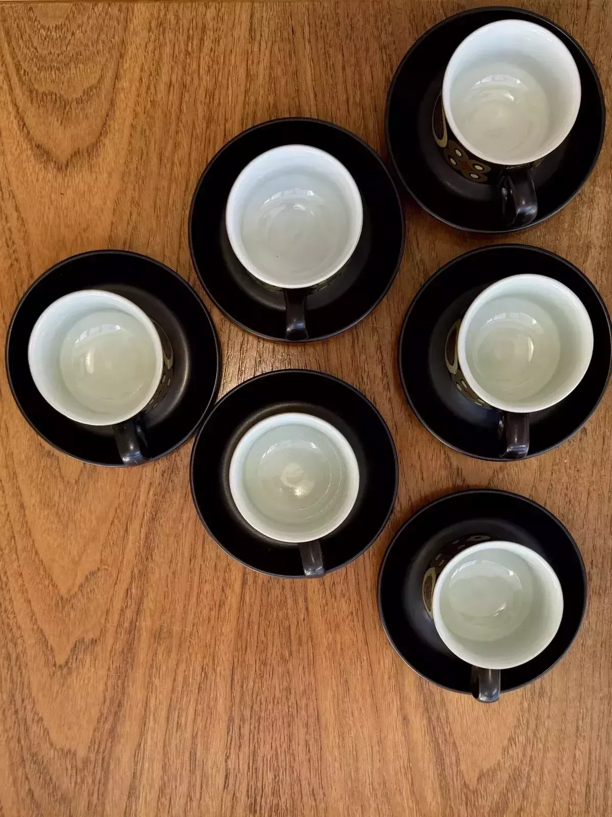 6 X 1960’s Denby Arabesque Coffee Cups And Saucers By Gill Pemberton photo 60.0