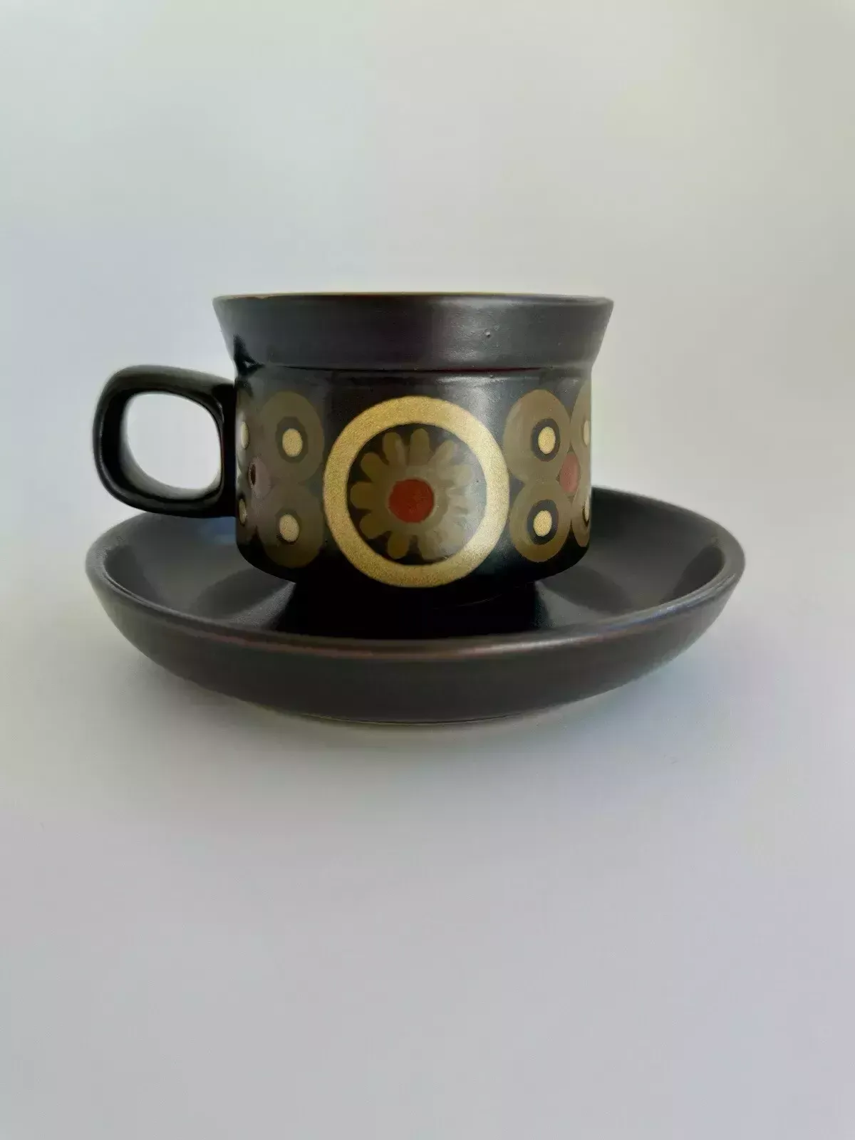 60.0 6 X 1960’s Denby Arabesque Coffee Cups And Saucers By Gill Pemberton photo