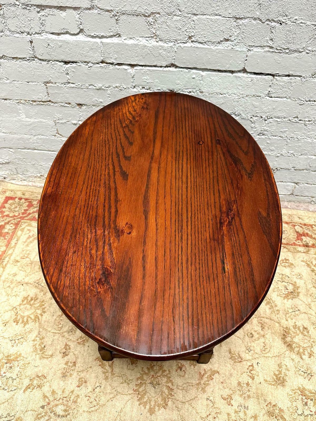 Vintage Old Charm Wood Bros / Oval Oak Nest Of 3 Tables / Tudor Brown photo for sale