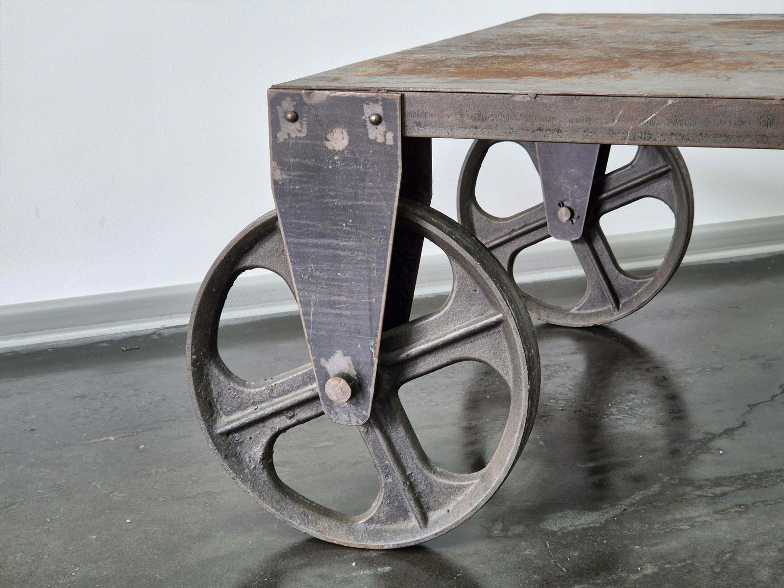 Brutalist Industrial Steel Coffee Table Trolley photo 950.0