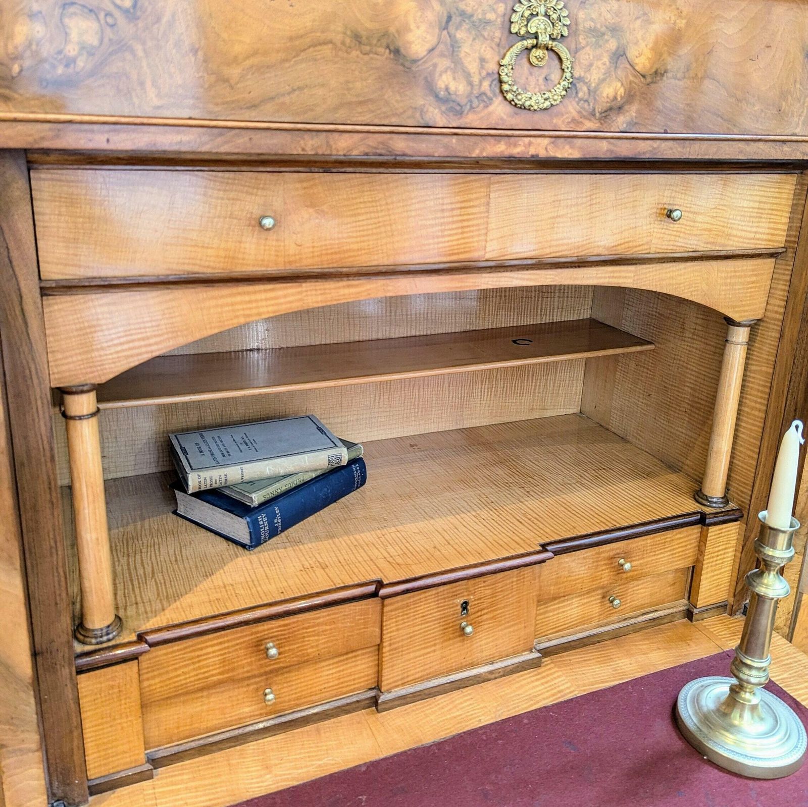 An Antique Biedermeier Period Burr Walnut Secretaire Desk With Drop Front C1840 photo Furniture