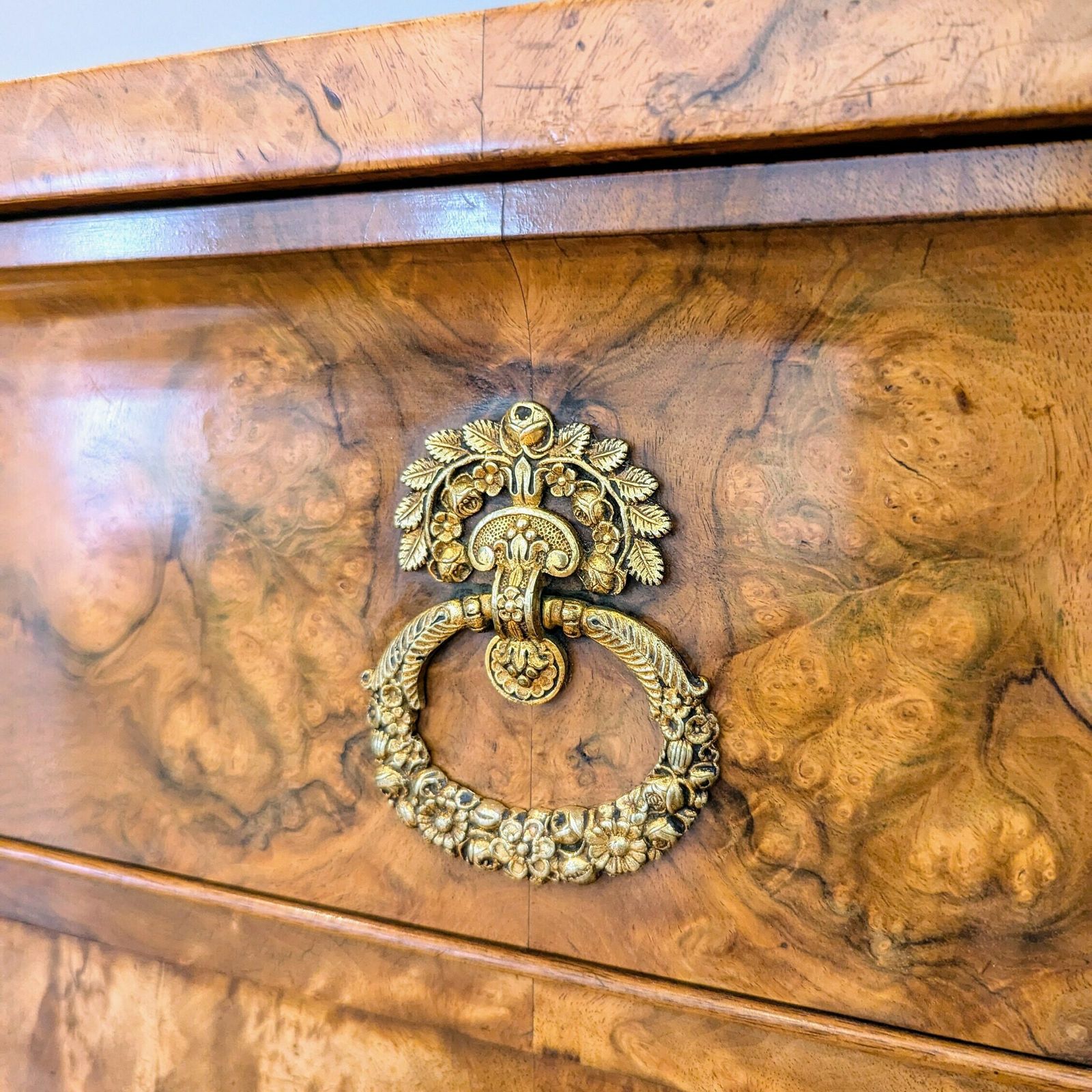 An Antique Biedermeier Period Burr Walnut Secretaire Desk With Drop Front C1840 photo vinterior
