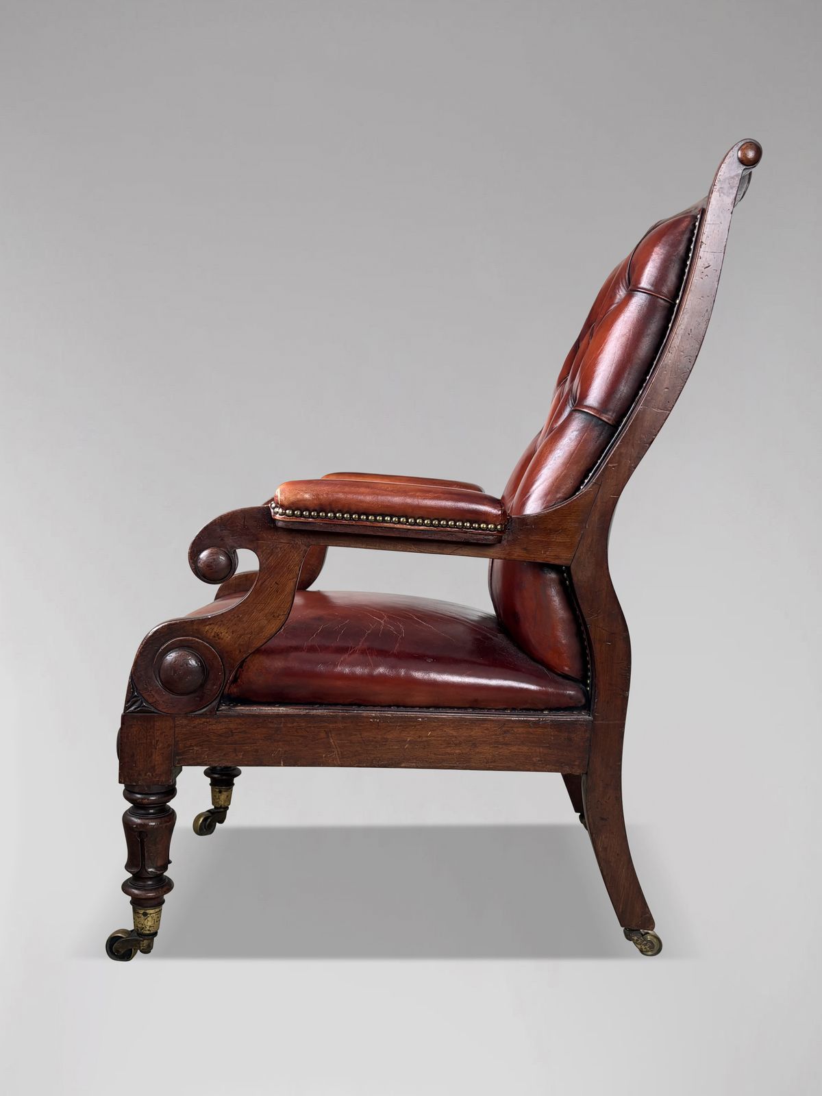 19th Century William IV Period Mahogany & Leather Library Armchair photo for sale