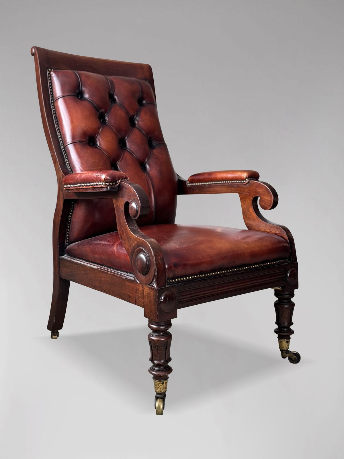 19th Century William IV Period Mahogany & Leather Library Armchair photo Furniture
