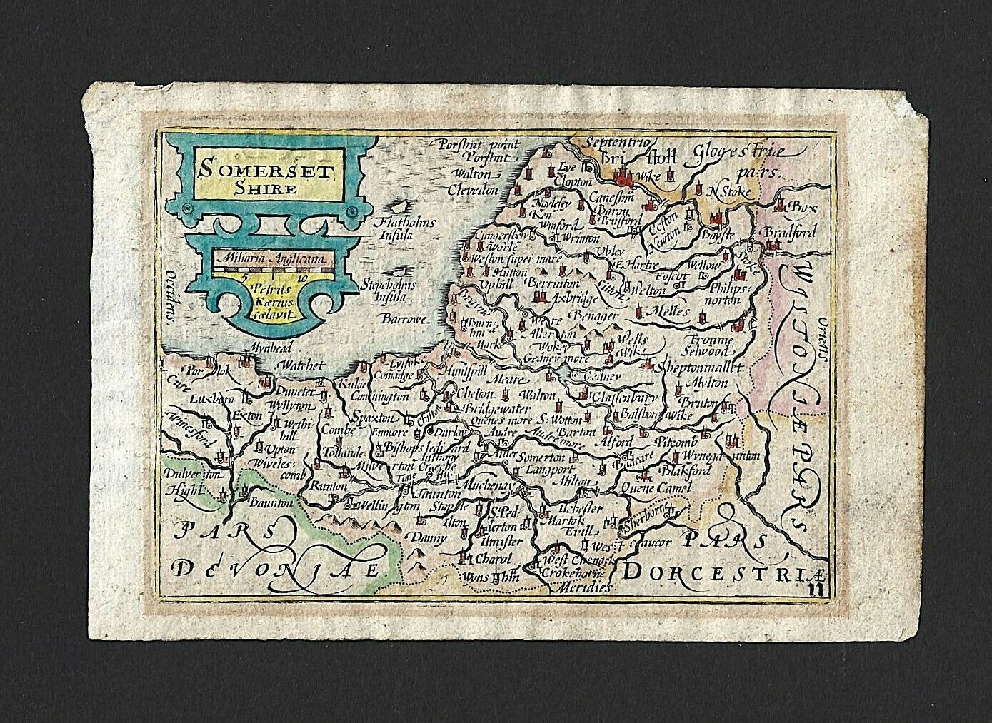 Somerset Shire Miniature Map Of Somerset By Peter Van Den Keere After John Speed 1627