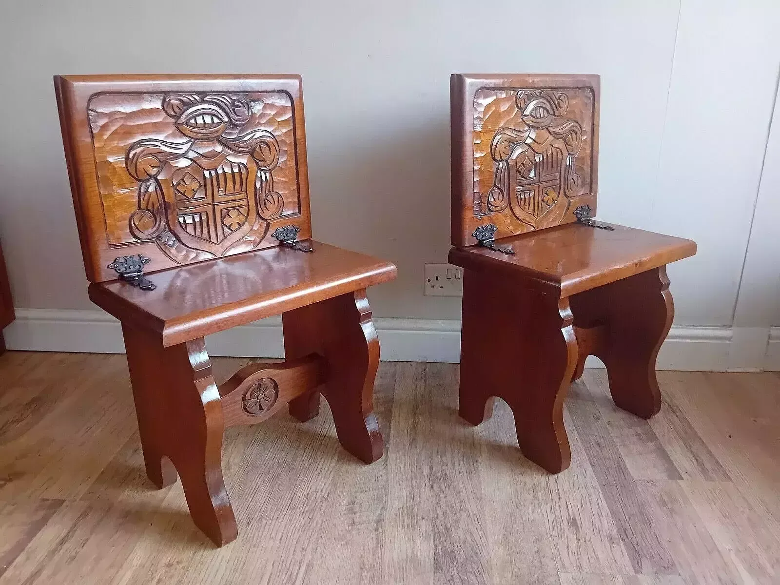 Super Pair Of Mid Century French/Spanish Carved Oak Metamorphic Seats/Tables photo furniture