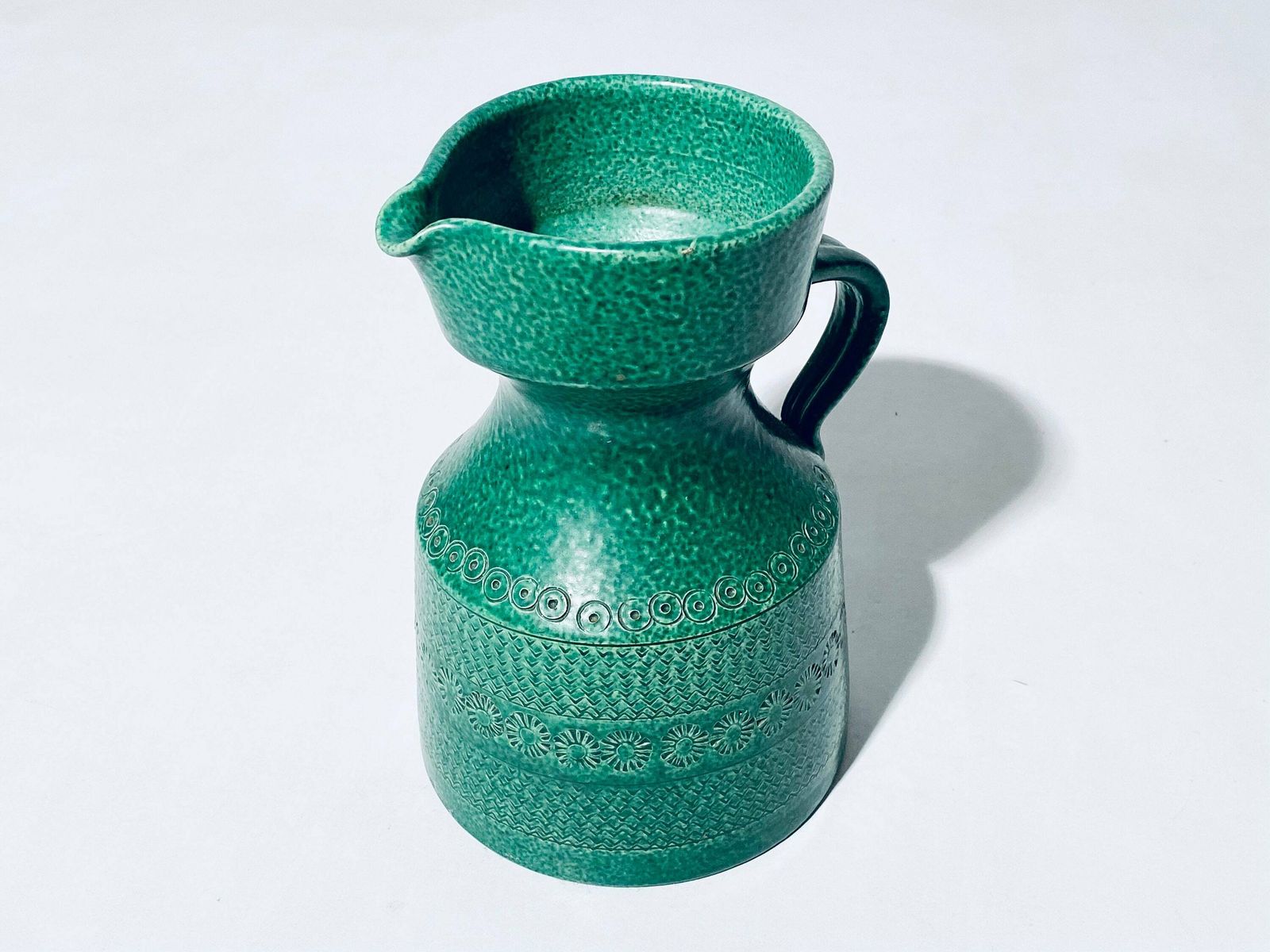 Wilhelm Kagel Green Studio Ceramic Pitcher Vase Jug / West German Pottery / Vintage 1960s