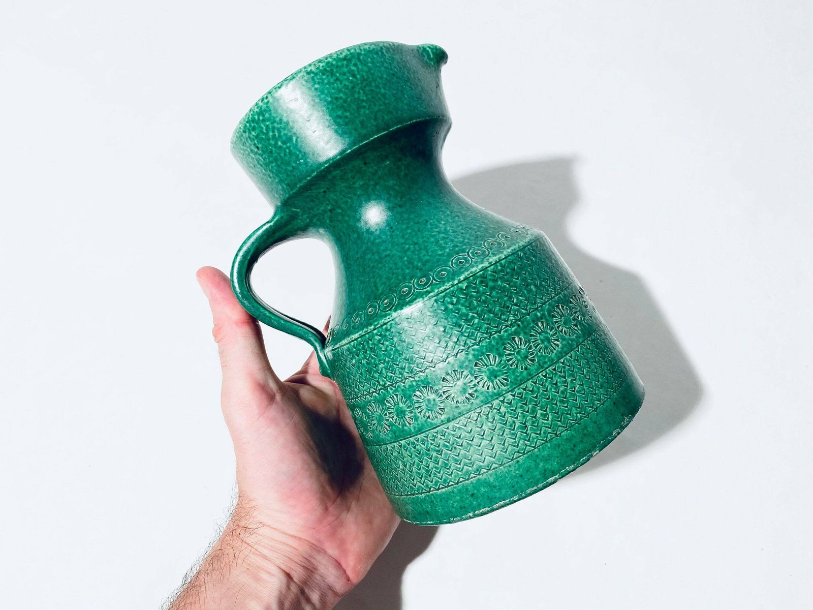 Wilhelm Kagel Green Studio Ceramic Pitcher Vase Jug / West German Pottery / Vintage 1960s photo 185.0