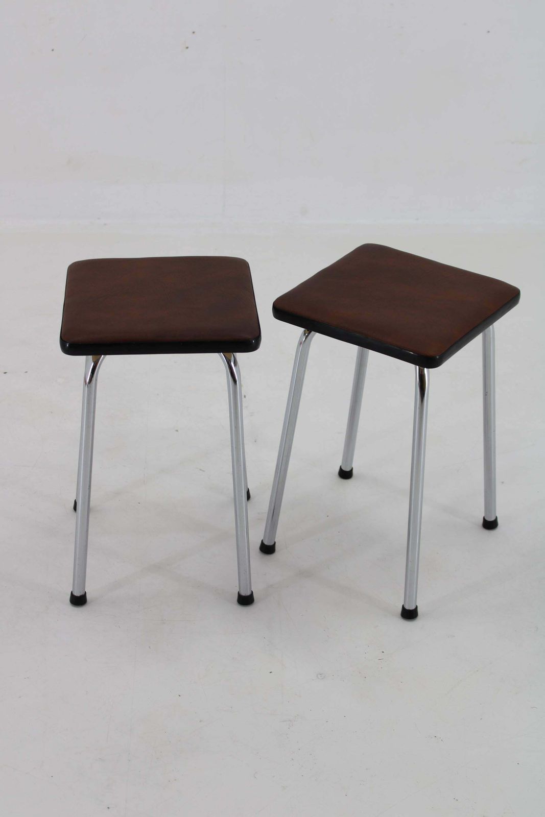 1970s Pair Of Stools With Leatherette Upholstery, Czechoslovakia photo buy