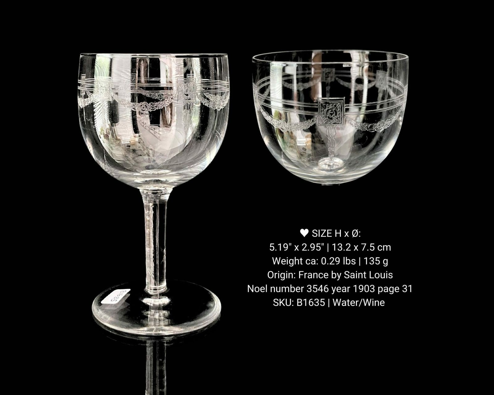 Art Nouveau Wine Glasses | 12pcs | By Saint Louis | Pattern Noel From 1903 photo buy