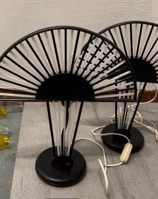 Architectural Black  And White Murano Glass Rod Table Lamps Set Of 2 photo for sale