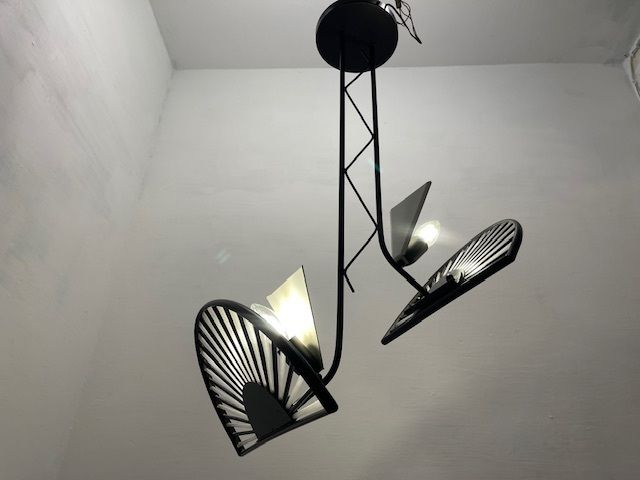 Architectural Black And White Murano Glass Rod  Light Pendant 1980’s photo furniture