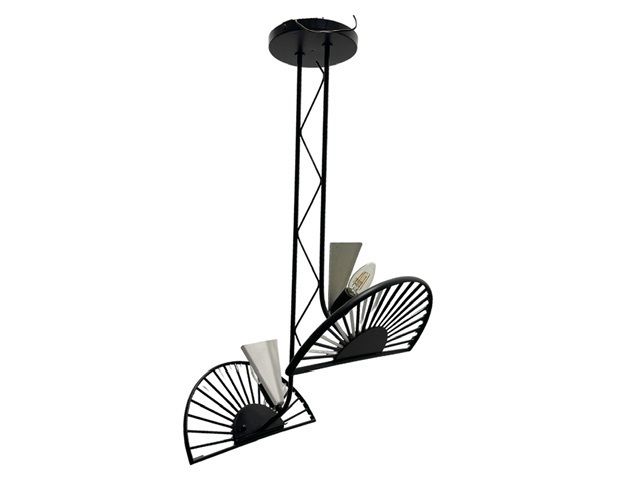Architectural Black And White Murano Glass Rod  Light Pendant 1980’s