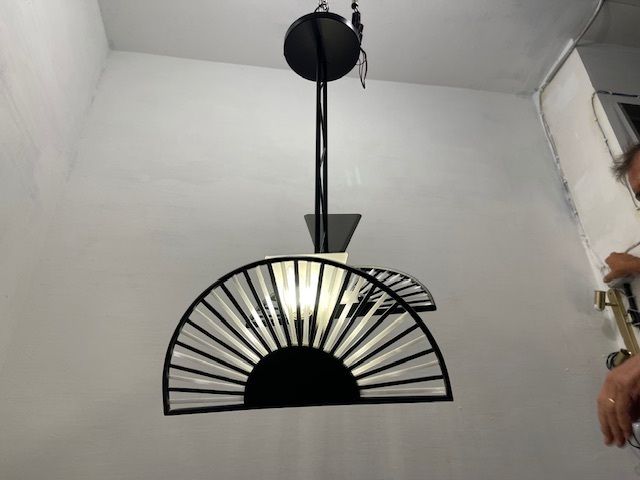 Architectural Black And White Murano Glass Rod  Light Pendant 1980’s photo vinterior