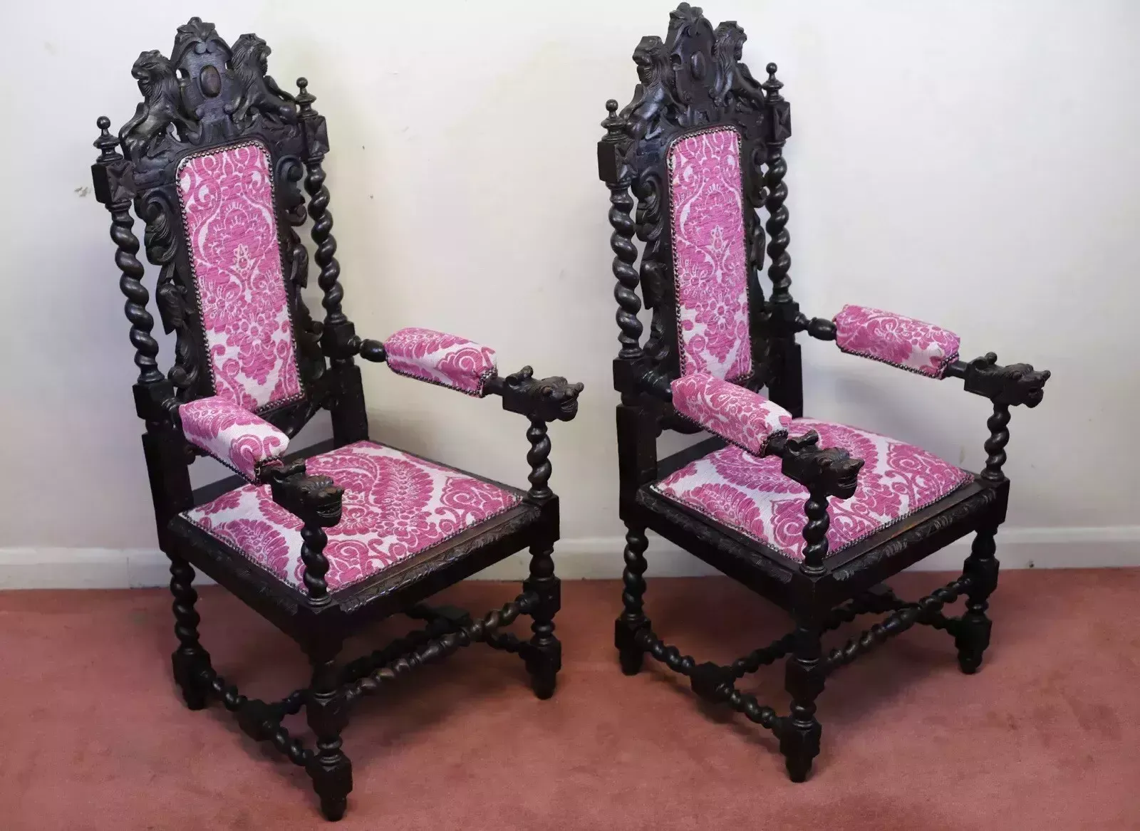 Beautiful Set Of Six Victorian Carved Oak Dining Chairs photo for sale