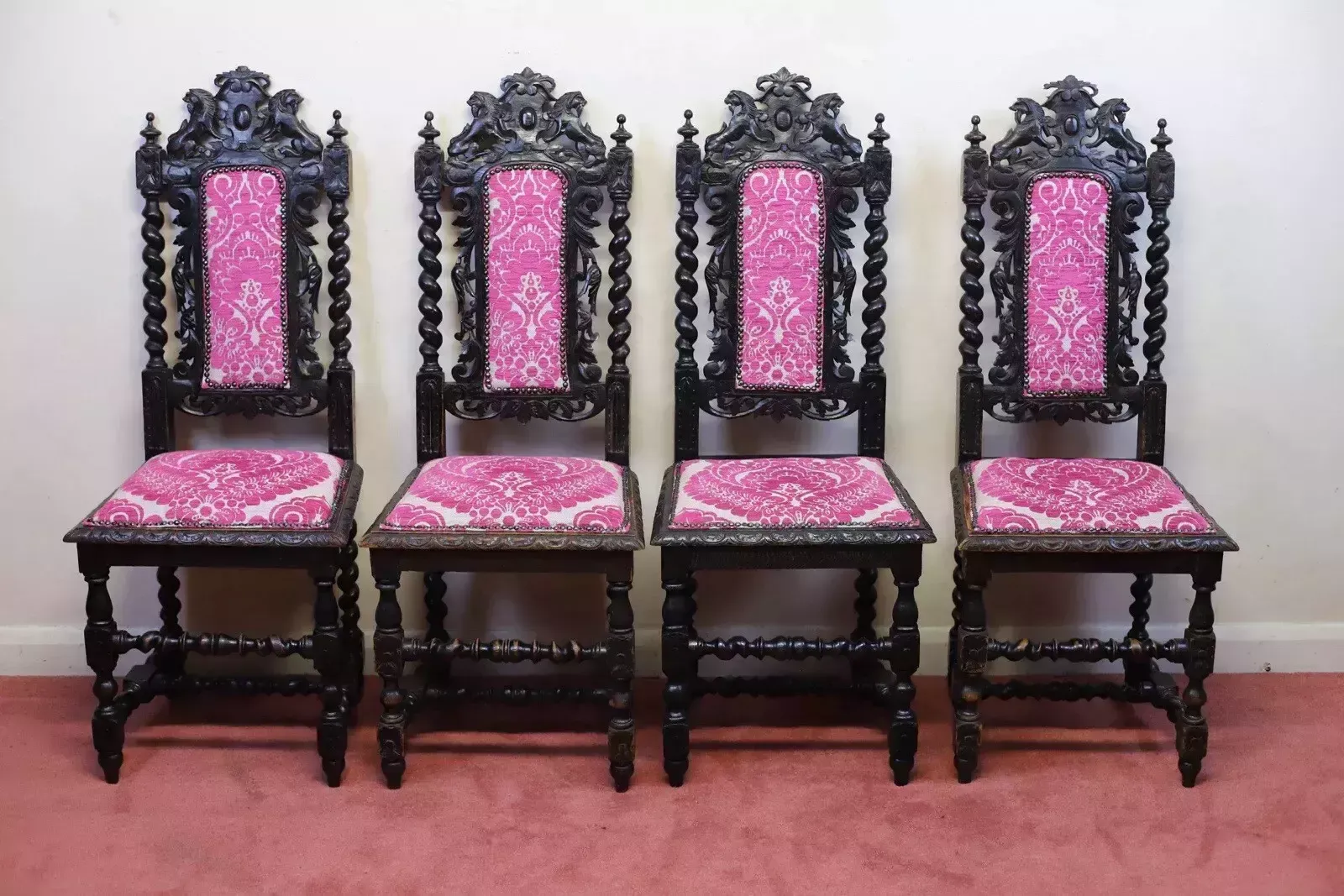 photo furniture Beautiful Set Of Six Victorian Carved Oak Dining Chairs