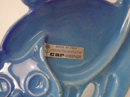 Blue Car Firenze Ceramic Cat Ashtray, Italy, 1960s photo vintage