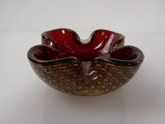 Red & Golg Murano Glass Ashtray By Barovier & Toso, Italy, 1960s photo furniture