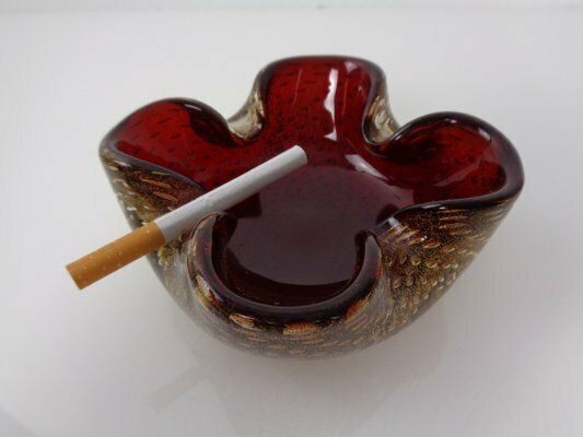 Red & Golg Murano Glass Ashtray By Barovier & Toso, Italy, 1960s photo Home Decor