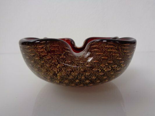 Red & Golg Murano Glass Ashtray By Barovier & Toso, Italy, 1960s photo buy