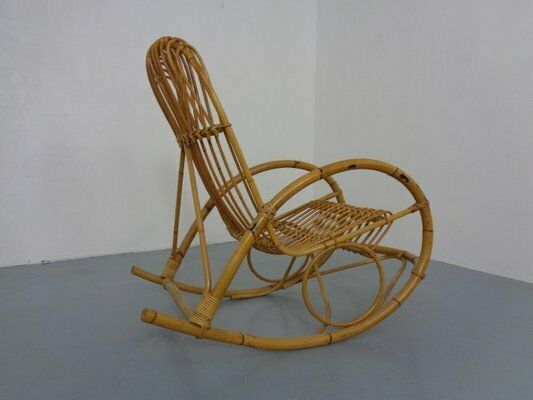 Mid Century French Bamboo Rocking Chair, 1950s photo vintage