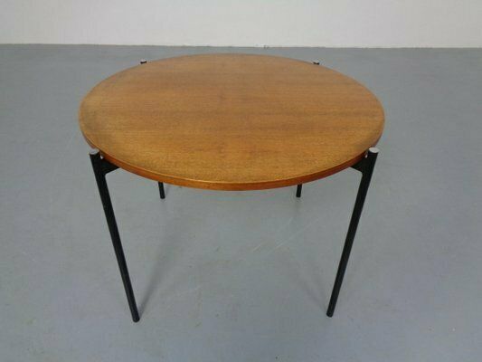 Round Teak And Steel Coffee Table From Thonet, 1950s photo furniture