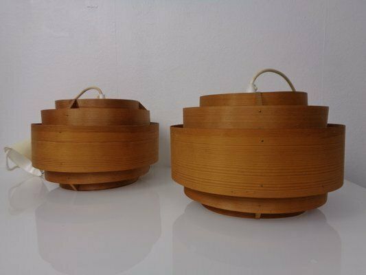 Swedish Wooden Lamella Ceiling Lamps By Hans Agne Jakobsson For Ab Markaryd, 1960s, Set Of 2 photo vintage