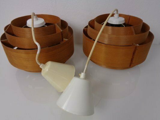 Lighting Swedish Wooden Lamella Ceiling Lamps By Hans Agne Jakobsson For Ab Markaryd, 1960s, Set Of 2 photo