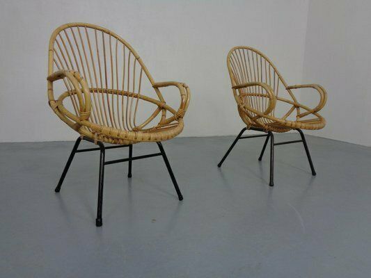 Dutch Mid Century Bamboo Chairs By Rohé Noordwolde, 1950s, Set Of 2, Set Of 2 photo for sale