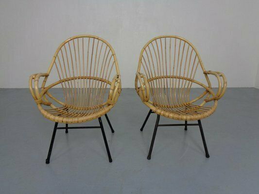 Dutch Mid Century Bamboo Chairs By Rohé Noordwolde, 1950s, Set Of 2, Set Of 2 photo Furniture