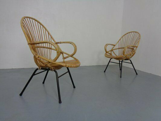 Dutch Mid Century Bamboo Chairs By Rohé Noordwolde, 1950s, Set Of 2, Set Of 2 photo vintage