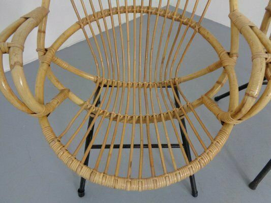 photo vintage Dutch Mid Century Bamboo Chairs By Rohé Noordwolde, 1950s, Set Of 2, Set Of 2